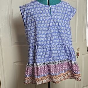 100% Cotton - Beach Lunch Lounge Brand - Women's Peplum Top Size L